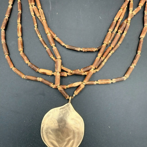 J. Jill Gold And Brown Multi Strand Necklace With A Metal Pendant - Picture 6 of 8